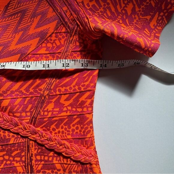 Lerouge Orange Pink Geo Print Cold Shoulder Bandage Dress Size Medium NWT - Picture 4 of 6